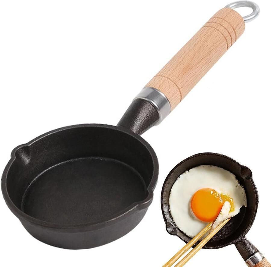 Mini Koekenpan Eierpan Kleine Pan Ontbijt Maken Gietijzer Gelijkmatige Warmte 11x3cm Zwart