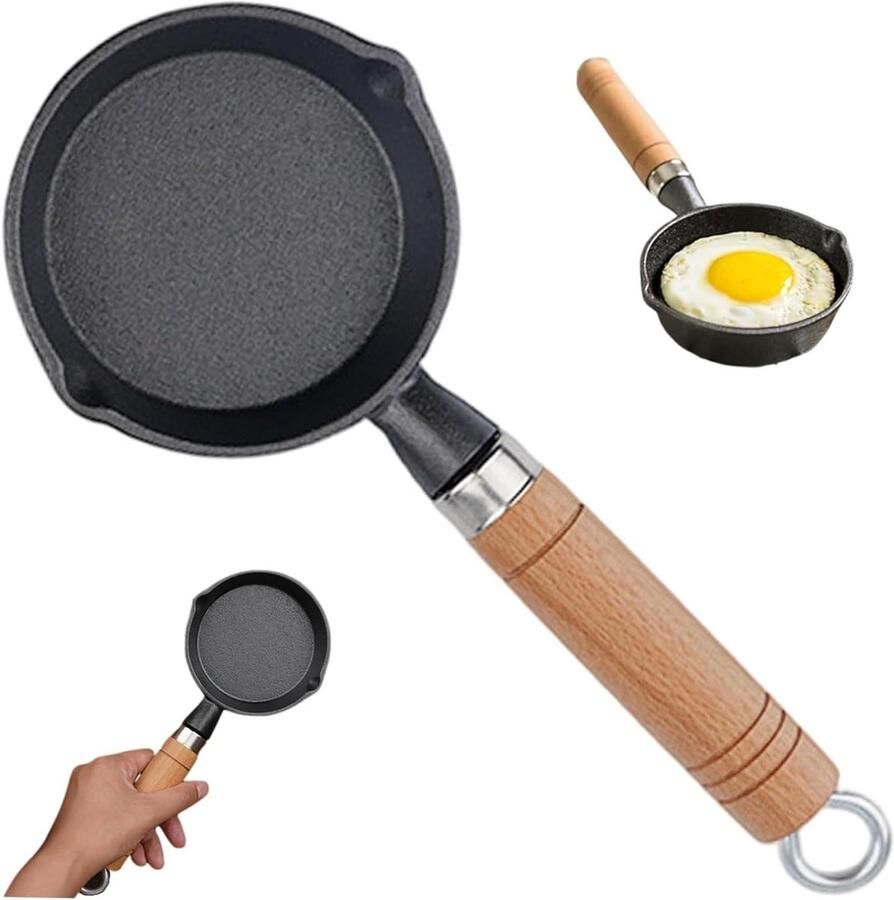 Mini koekenpan Eierpan Kleine porties koken Dubbele schenktuiten 10 cm Zwart