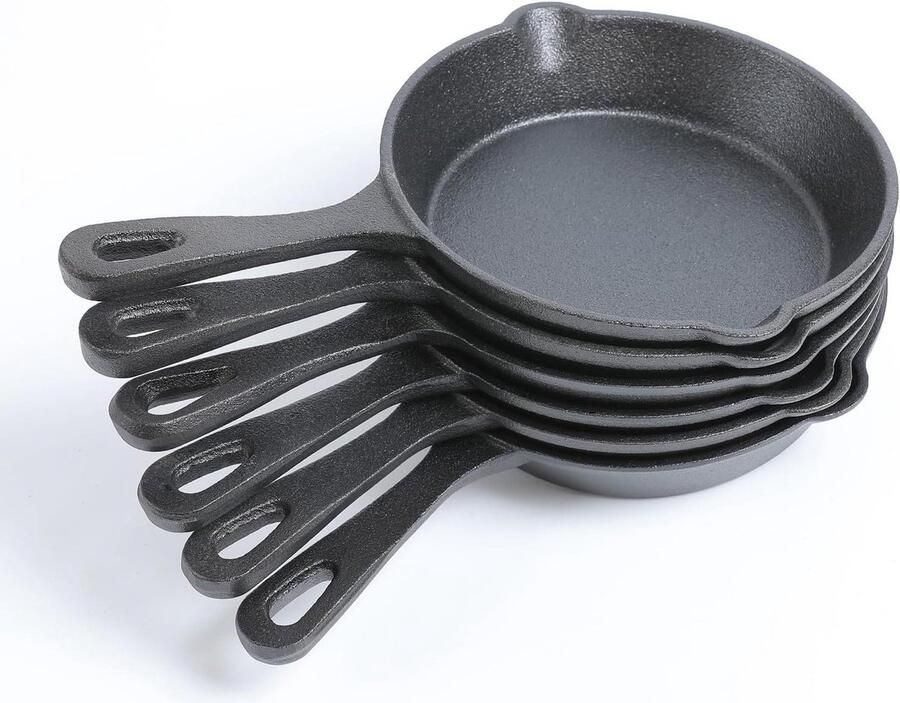 Mini Koekenpan Gietijzeren Pan Individuele Porties Voorgekruid 6 Inch Diameter Zwart