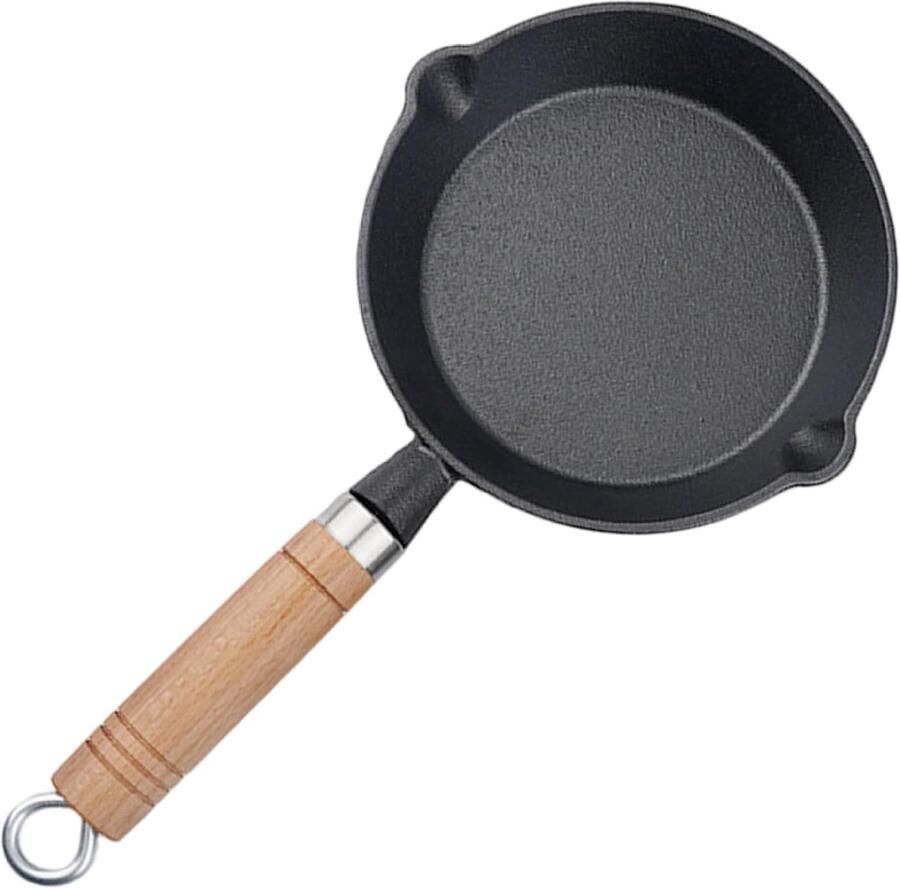 Mini koekenpan Gietijzeren pan Kleine porties bakken Dubbele schenktuiten 15.5 cm Zwart