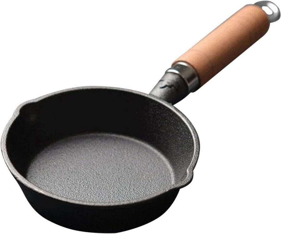 Mini Koekenpan Gietijzeren Pan Ontbijt Bakken Antiaanbaklaag 10 Cm Zwart