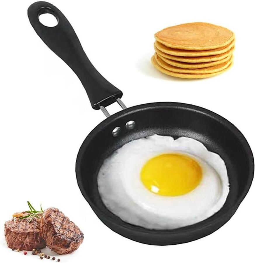 Mini Koekenpan Kleine Braadpan Eieren Bakken Antiaanbaklaag 12 cm Diameter Zwart