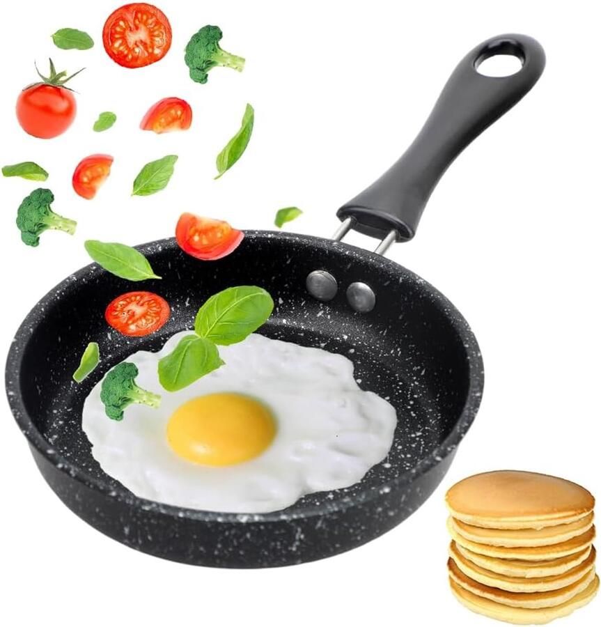 Mini koekenpan Kleine braadpan Ontbijt bereiden Antiaanbaklaag 14 cm Zwart