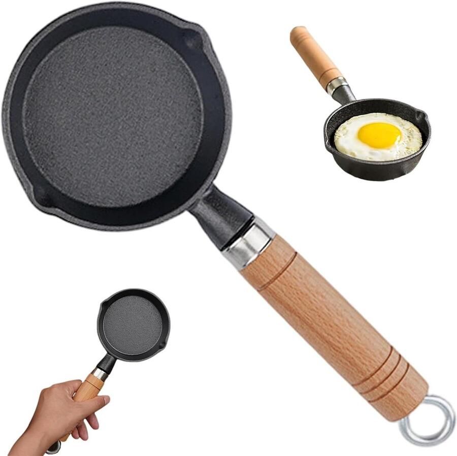 Mini koekenpan Kleine eierpan Koken van eieren Dubbele schenktuiten 10 cm diameter Zwart