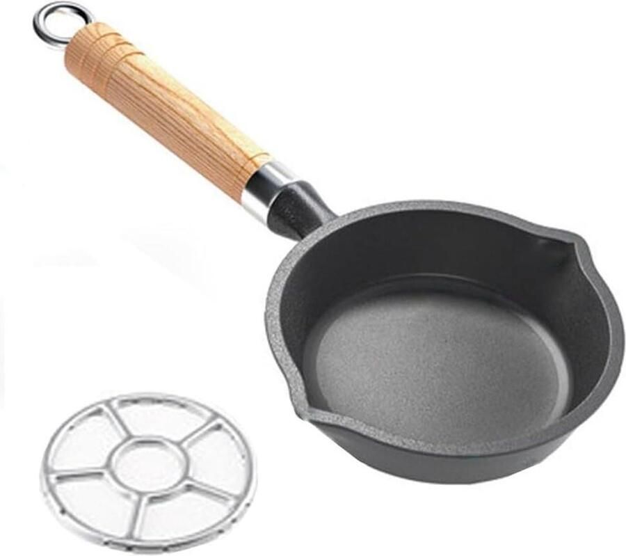 Mini koekenpan Kleine koekenpan Eieren bakken Houten handvat 10 cm Zwart