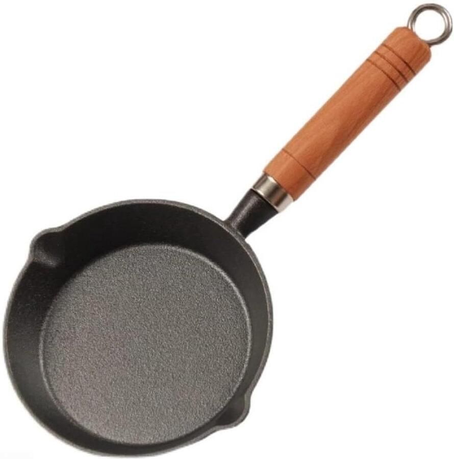 Mini koekenpan Kleine pan Eieren bakken Gietijzeren warmte 15 cm Zwart
