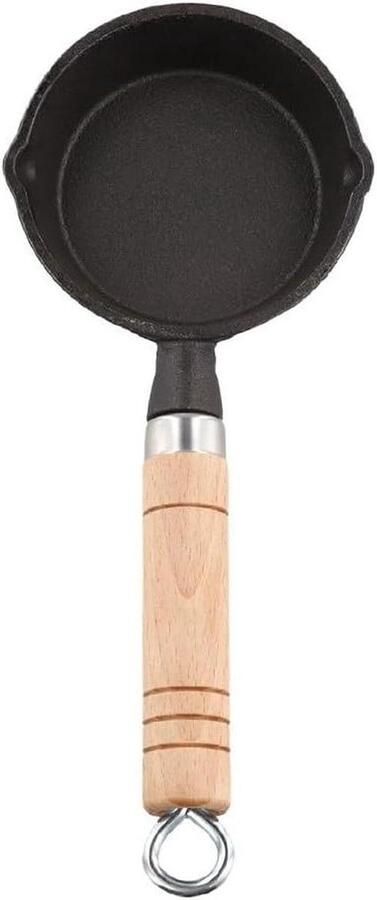 Mini koekenpan Kleine pan Eieren bakken Hout gietijzer 10 cm Zwart