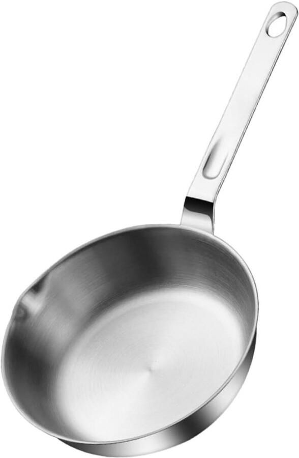 Mini Koekenpan Kleine Steelpan Enkele Porties Met Schenktuit 25.8 cm Zilver
