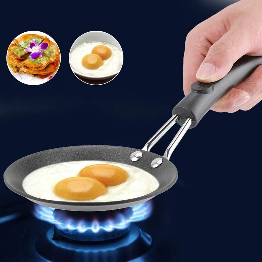 Mini Koekenpan Kleine Wok Koken voor één Gietijzeren constructie 12 cm diameter Zwart