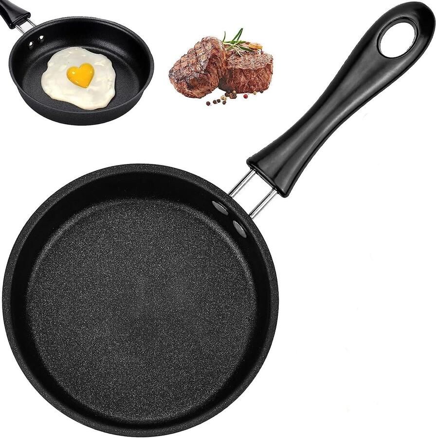 Mini koekenpan Omelet pan Ontbijt maken Antiaanbaklaag 12 cm Zwart - Foto 1