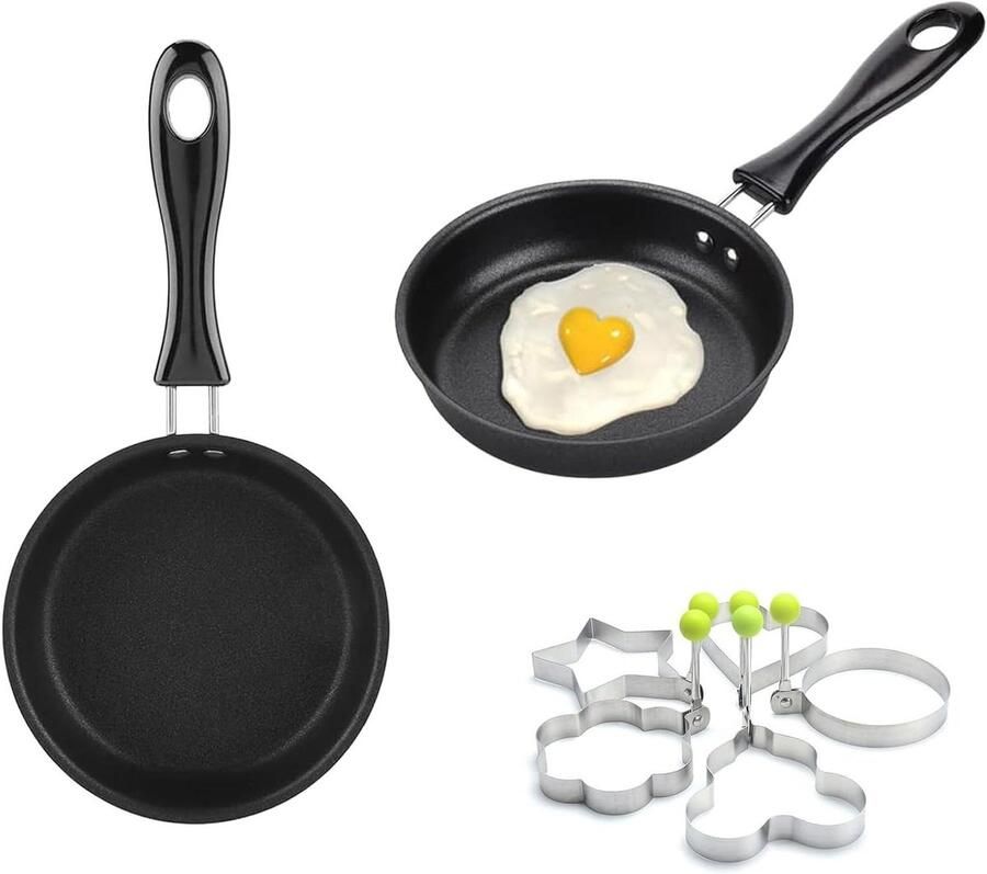 Mini Koekenpannen Set Kleine Pannetjes Ontbijt Bakken Verbeterde Anti-aanbaklaag 2 stuks 12cm Zwart
