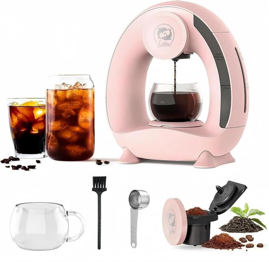 Mini Koffiezetapparaat Roze Voor Gemalen Koffie en Thee Compact en Draagbaar Voor Thuis en Kantoor