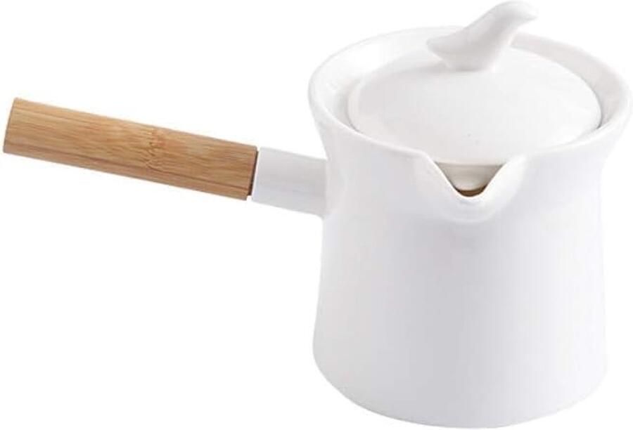 Mini Melkpan Keramiek Steelpan Sauspan Koken Vloeistoffen Antiaanbaklaag Tuit 500 ml Wit