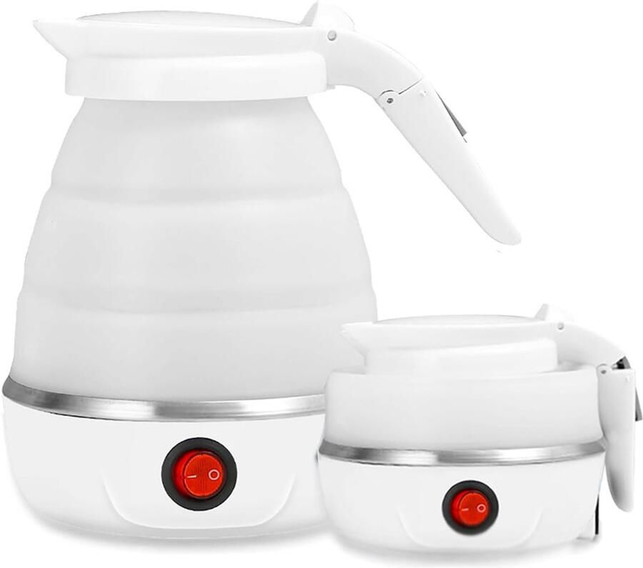 Mini Opvouwbare Waterkoker 0.6 Liter Kleine Reiswaterkoker Inklapbaar Reis Waterkokers voor Camping Hotel Senioren Wit