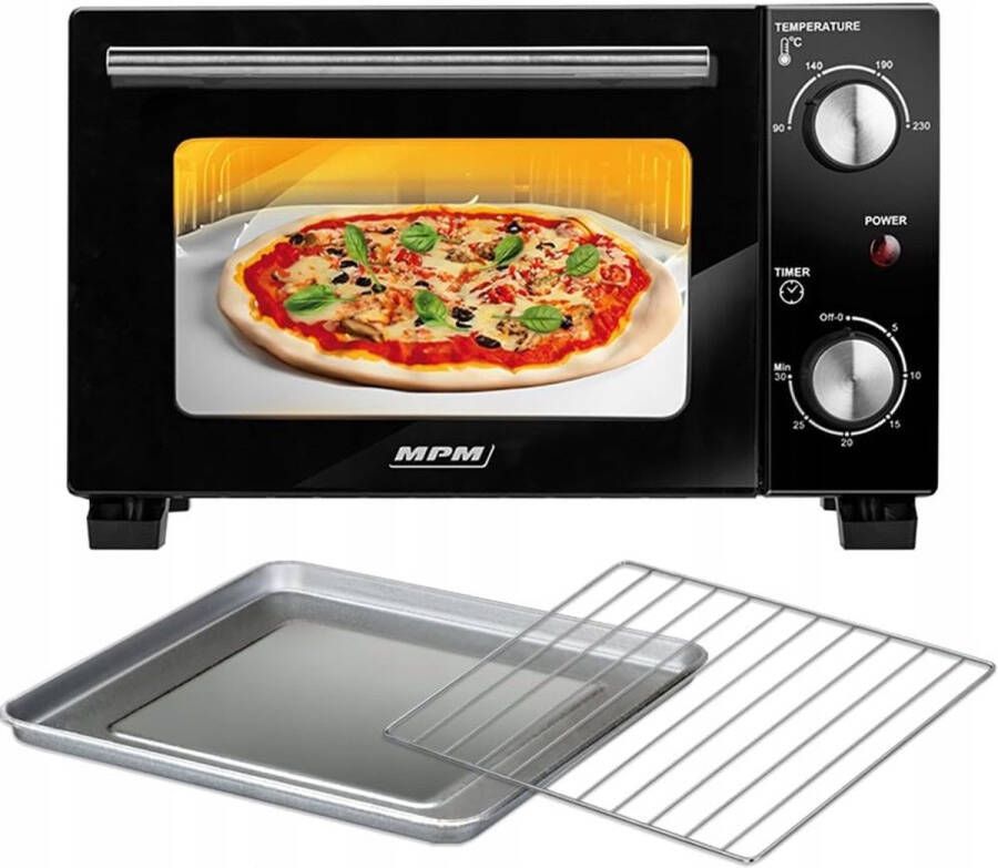 Mini Oven 10L Vrijstaand met Boven- Onderwarmte Temperatuurregeling 90-230°C Compact en Draagbaar