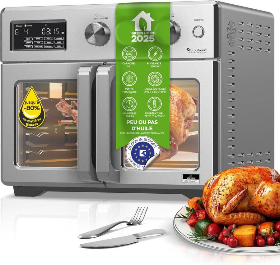 Mini-oven 4-in-1 Heteluchtoven en Airfryer XXL met Draaispies en Accessoires 32L