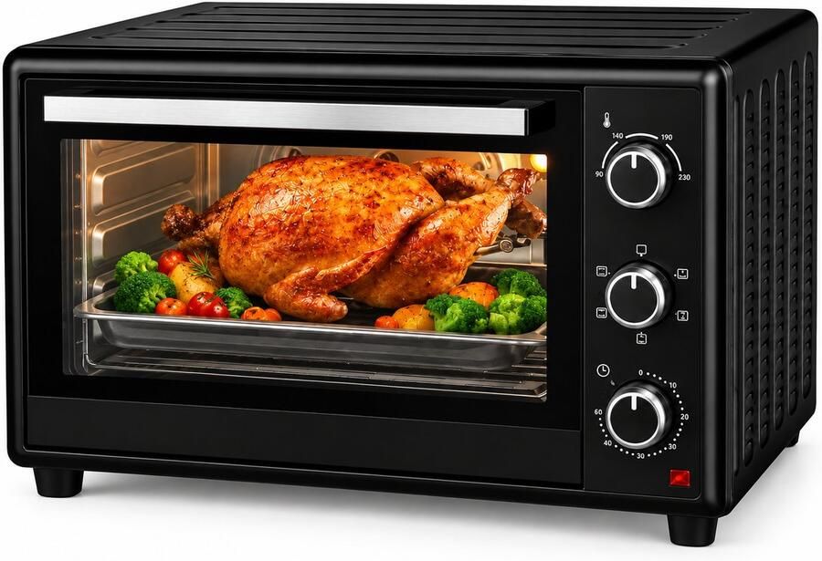Mini Oven 60 Liter – 2200W – Heteluchtoven met 5 Bakfuncties – Draaispit – 90-230°C