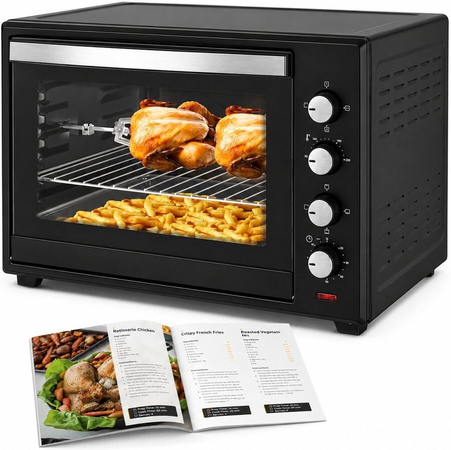 Mini Oven 60L – 2000W Heteluchtoven – 6 Standen – Rotisserie & Grill – Timer 60 Min – Tot 230°C