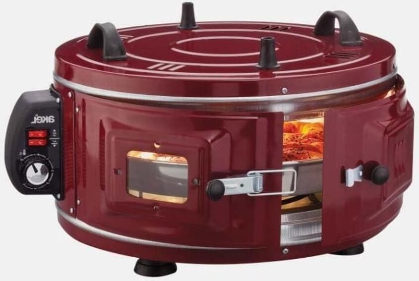 Mini Oven Aanrechtoven Rond Bakken Gerechten Instelbare Thermostaat 46x46x38 cm Rood