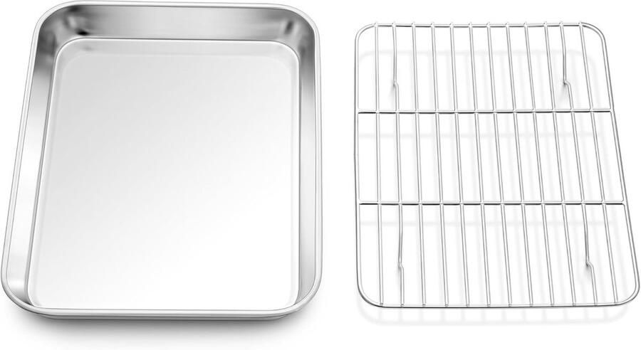 Mini Oven Bakplaat met Koelrooster Rechthoekige Bakvorm voor Taarten 23.5 x 17.8 x 2.5 cm Geschikt voor Gezond Bakken en Eenvoudig Schoonmaken