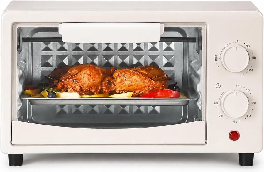 Mini Oven Broodroosteroven Tafelmodel Koken en Grillen Dubbele Kookniveaus 12 Liter Wit