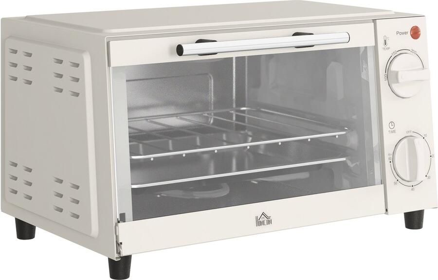 Mini oven Compacte elektrische oven Instelbare temperatuur 100-230°C 60 min timer 9 liter Voor camping en kleine keuken 35x24 6x20 cm Crèmewit