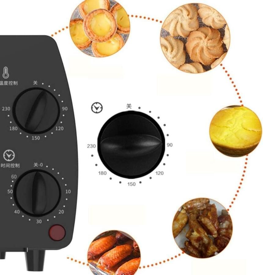 Mini Oven Compacte Keukenoven Kleine Gerechten Bereiden Dubbel Glas Deur 9 Liter Capaciteit Rood
