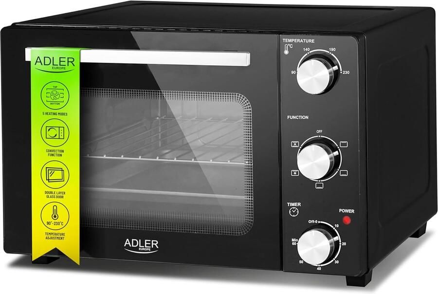 Mini Oven Compacte Keukenoven Kleine Gerechten Bereiden Met Circulatiefunctie 22 Liter Zwart