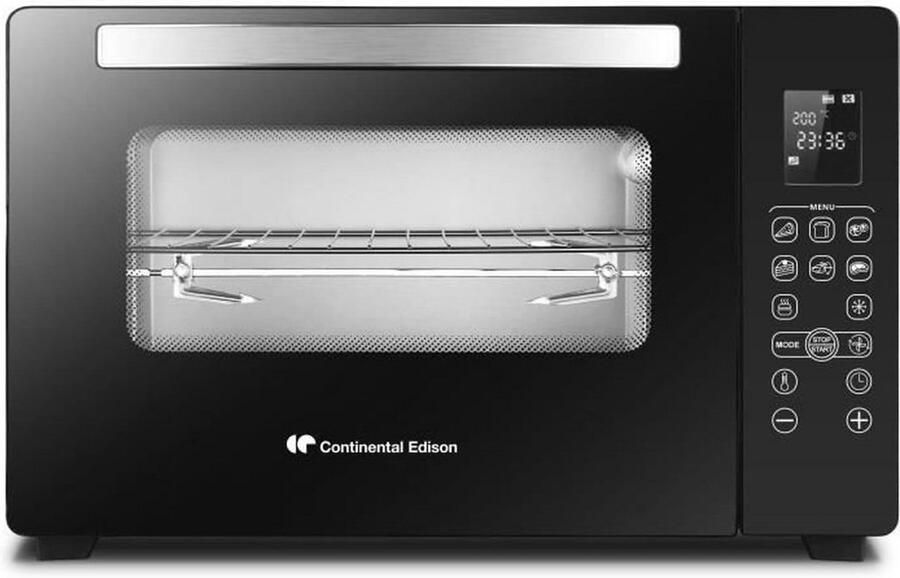 Mini Oven Elektrisch 45L Zwart 2000W met RVS Rotisserie en Natuurlijke Conventie
