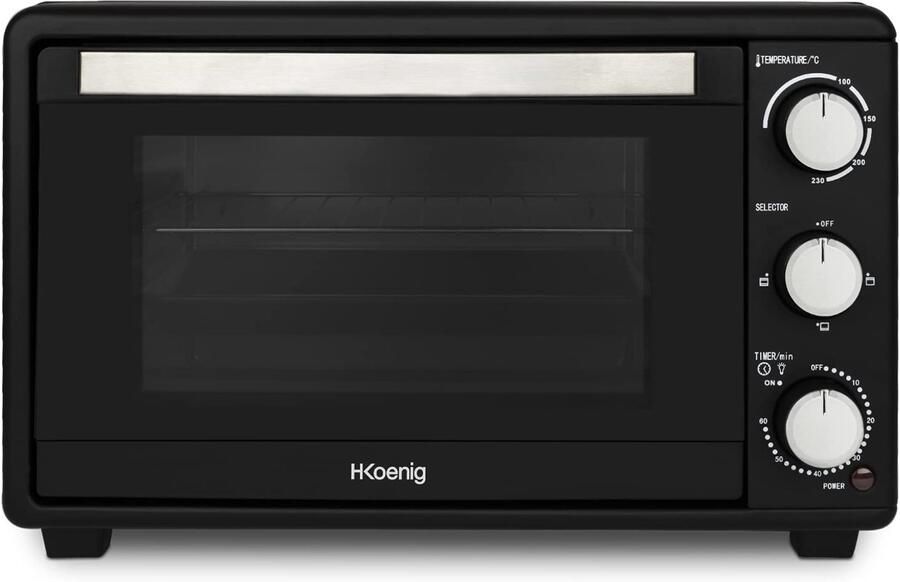Mini Oven Elektrisch Compact Multifunctioneel 1500W Programmeerbaar 4 Kookstanden 230° Timer 60 min Glazen Deur Lekbak met Tang Kookrooster 25L