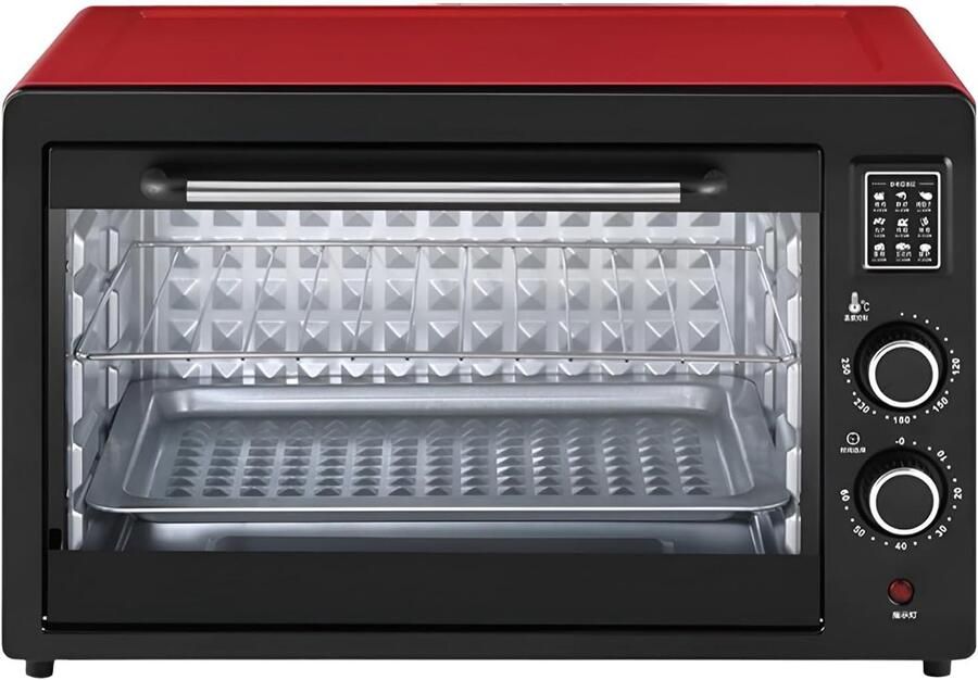 Mini Oven Elektrische Oven Thuis Bakken Roestvrij Staal 48L Capaciteit Rood Zwart