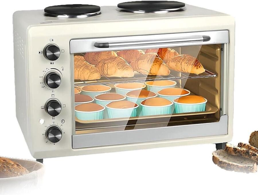 Mini Oven Elektrische Oven Veelzijdig Koken Dubbele Kookplaat 56 Liter Wit