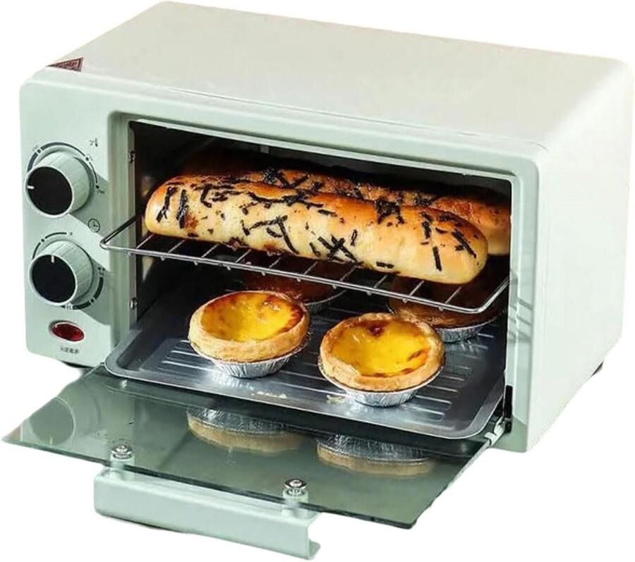 Mini-oven Heteluchtoven aanrecht Gelijkmatig Garen Dubbele verwarmingselementen 12 liter capaciteit Groen