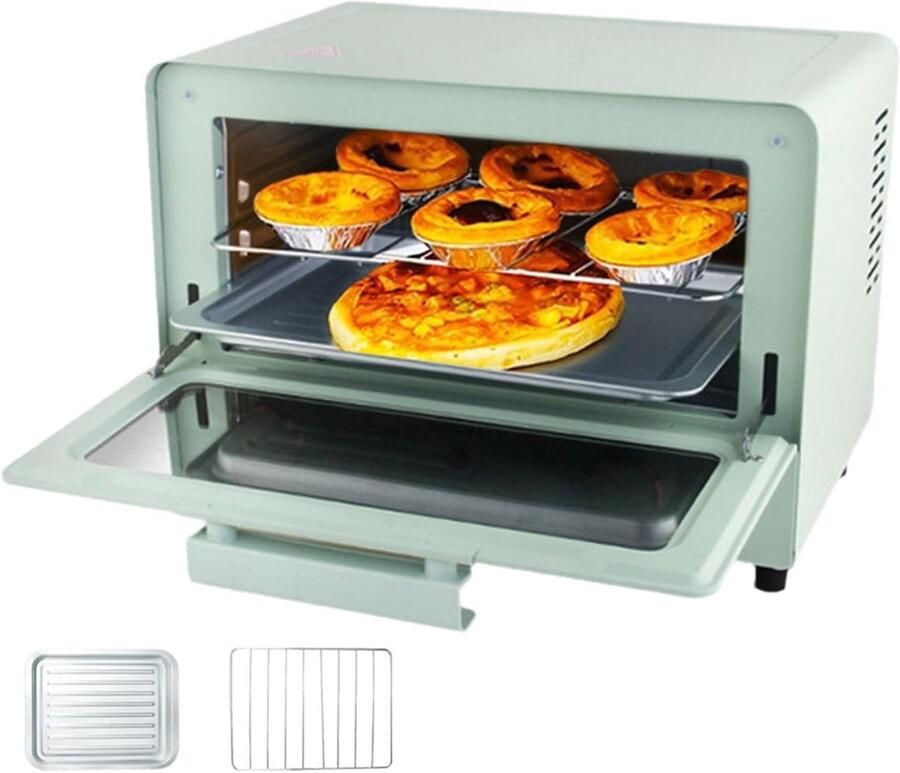 Mini oven Heteluchtoven aanrecht Kleine maaltijden bereiden Regelbare temperatuur 14 Liter capaciteit Groen