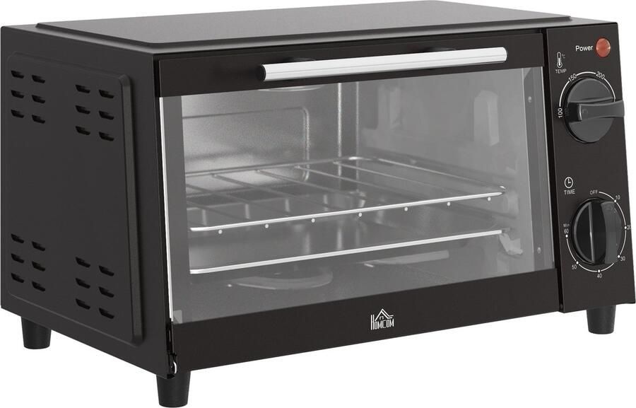 Mini Oven Kleine Elektrische Bakoven Instelbare Temperatuur 100-230°C 60 Minuten Timer 750W 9 Liter Voor Camping en Keuken 35x24 6x20cm Zwart
