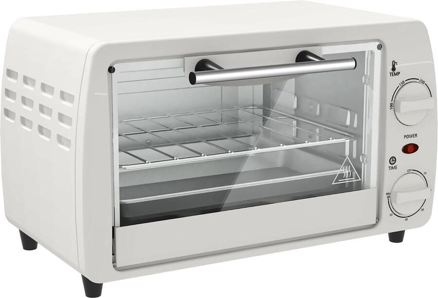 Mini Oven Kleine Elektrische Oven Temperatuur tot 230 ℃ 60 Minuten Timer 10 Liter 750W Voor Camping en Keuken 36 5x26x22 cm Crèmewit