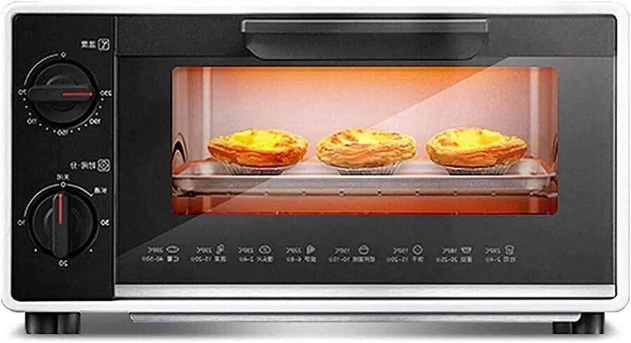 Mini Oven Kleine Oven Elektrisch Bakken en Grillen Dubbele Glazen Deur 10 Liter Rood