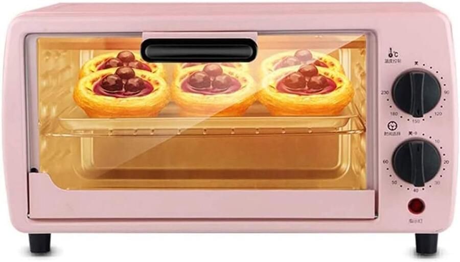 Mini Oven Kleine Oven Elektrisch Koken en Bakken Dubbele Glazen Deur 9 Liter Zwart