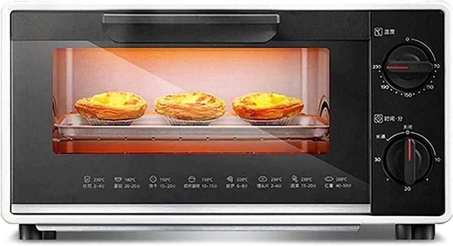 Mini Oven Kleine Oven Gezond Koken Dubbele Glazen Deur 10 Liter Zwart