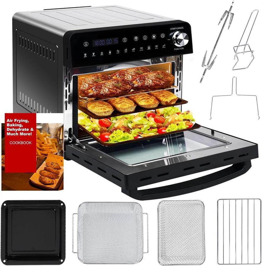 Mini Oven Airfryer XXL Veelzijdig Koken 11 Kookprogramma's 14 Liter Zwart
