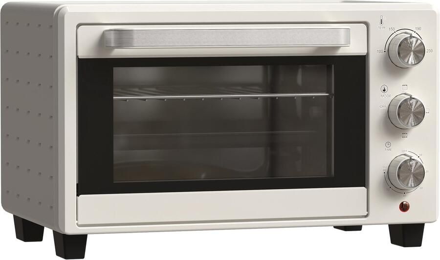 Mini oven met draaispit Compacte vrijstaande oven 3 kookstanden 100 tot 230 graden 21 liter Voor kleine keukens 46x38 5x29 cm Crèmewit