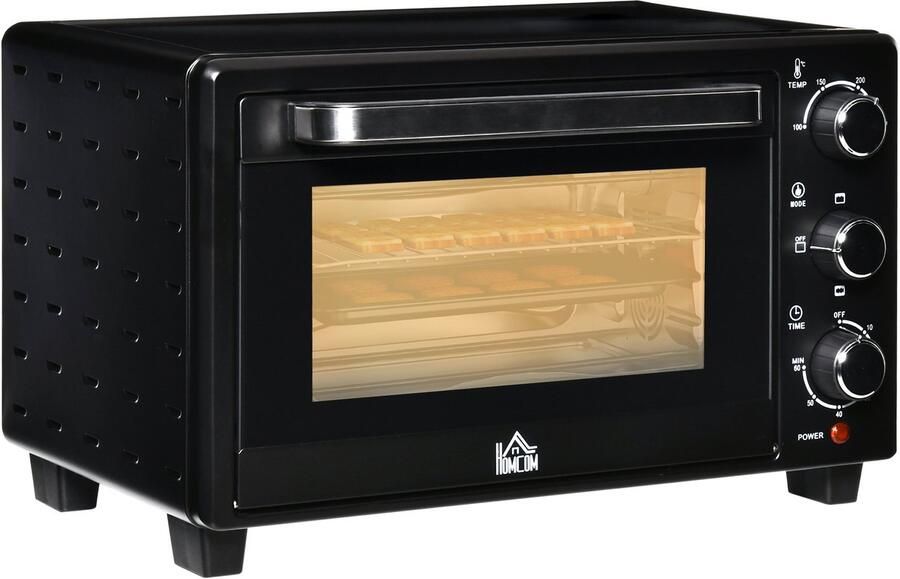 Mini oven Vrijstaande bakoven 3 kookstanden 100 tot 230 graden 1400W 21L Voor kleine keuken 46 4 x 38 x 28 5 cm Zwart en zilver