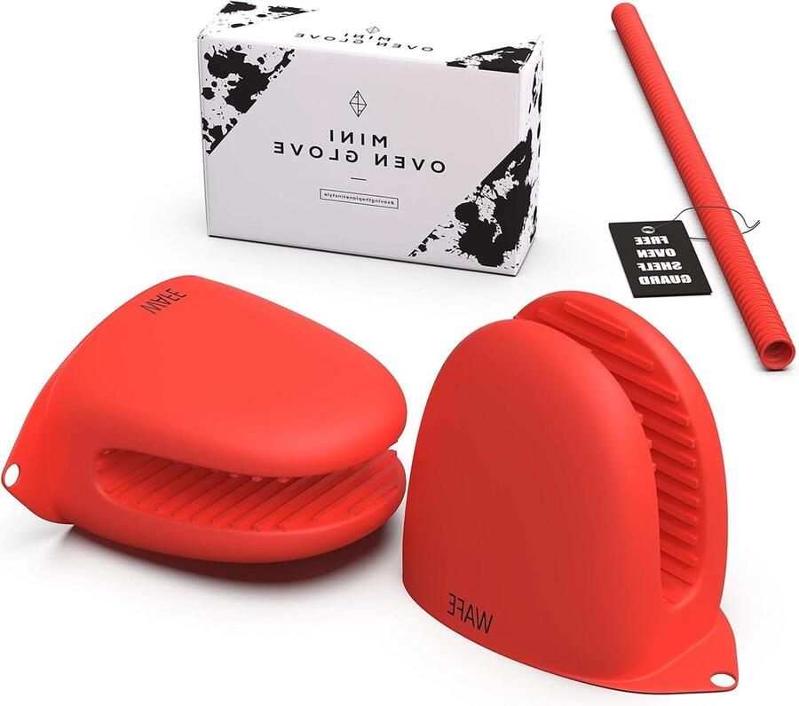 Mini ovenhandschoenen hittebestendige siliconen vingergrijpers voor heteluchtfriteuse BBQ en grillen met pannenhouder Eén maat keukenwanten dubbele hand