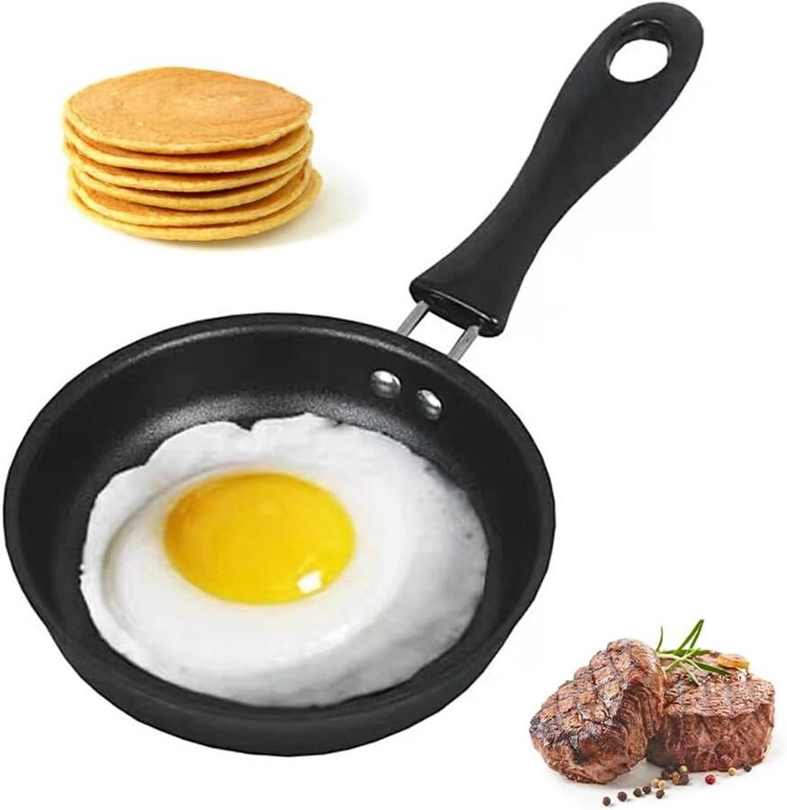 Mini-pan Kleine braadpan Ontbijt maken Antiaanbaklaag 12 cm diameter Zwart