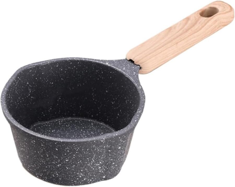 Mini-pan met antiaanbaklaag en houten handvat kleine steelpan met schenktuit antiaanbakkoekenpan geschikt voor keukens inductiekookplaten gasfornuizen en kamperen (zwart)