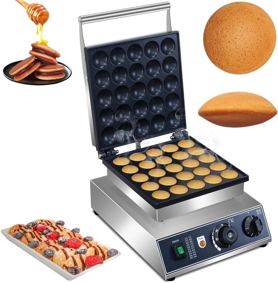 Mini Pannenkoek Machine Pofertjesbakker Snacks Maken 25 Stuks Bakplaat 1750 Watt Zilver