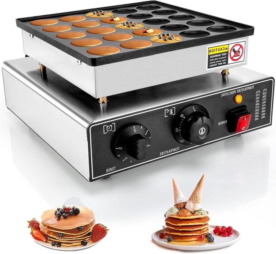 Mini Pannenkoek Maker Poffertjespan Elektrisch Ontbijt Maken 3-5 Minuten Bereiding 25 Stuks Wit