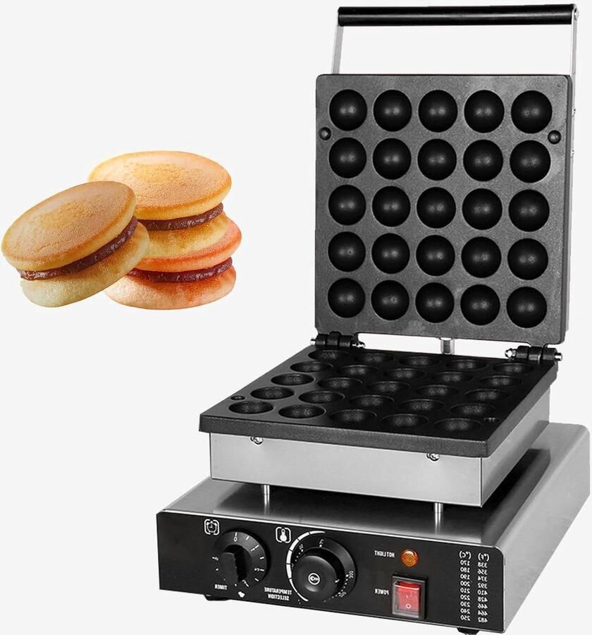 Mini Pannenkoeken Maker Poffertjes Wafelijzer Snelle Ontbijtjes Maken 25 Gaten Non-stick 45 cm Diameter Zilver