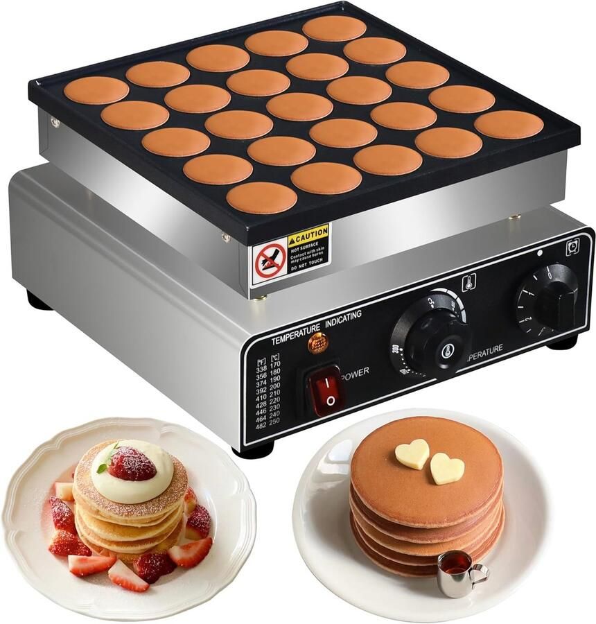 Mini Pannenkoekenmachine Poffertjesmaker Snelle Snacks Maken 25 Stuks Tegelijk 950 Watt Roestvrij Staal