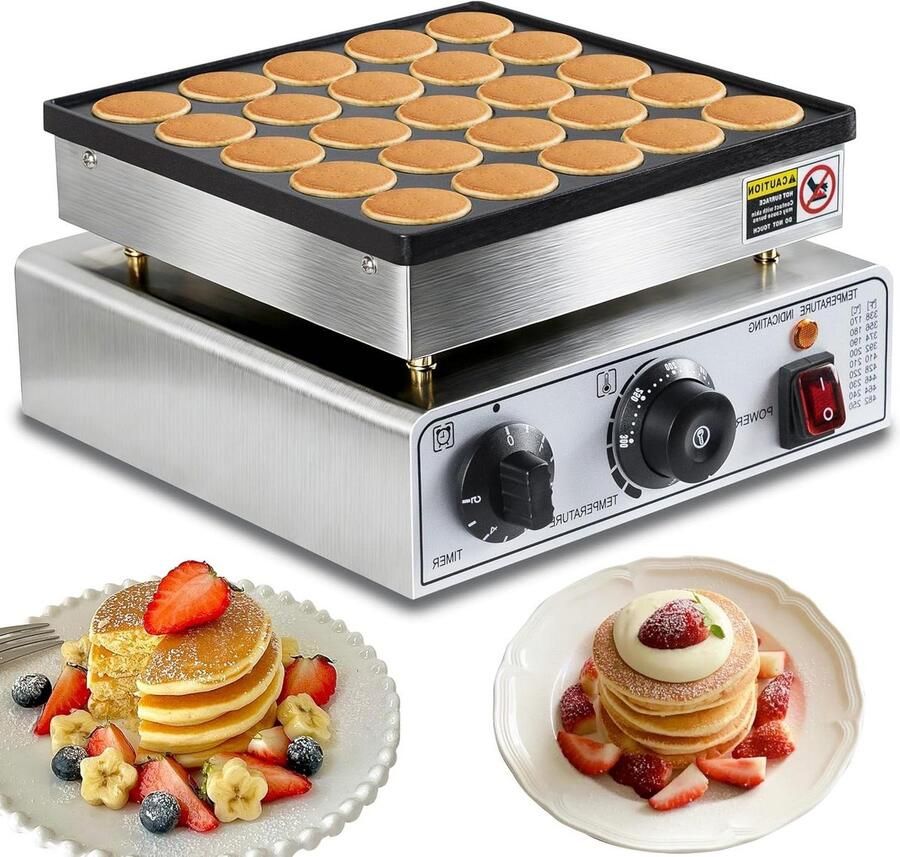 Mini Pannenkoekenmaker Apparaat Lekkere Snacks Maken 25 Stuks Tegelijk 950 Watt Zilver